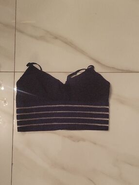 Cute Booty Lounge Black Crop Bralette with Silver Stripes
